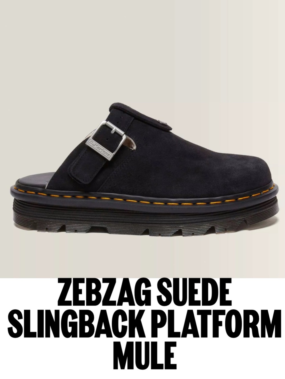 Dr. Martens Black Suede Slingback Platform Mule
